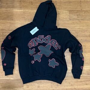 Black Hoodie with Red and Gray Star Design